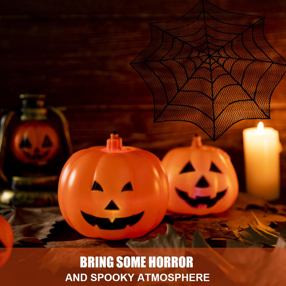 30 Inch Lace Spider Web Cobweb Halloweens Tablecloth Round Table Cover Topper for Halloweens Table Decoration Party Holiday Indoor Decor Halloweens P