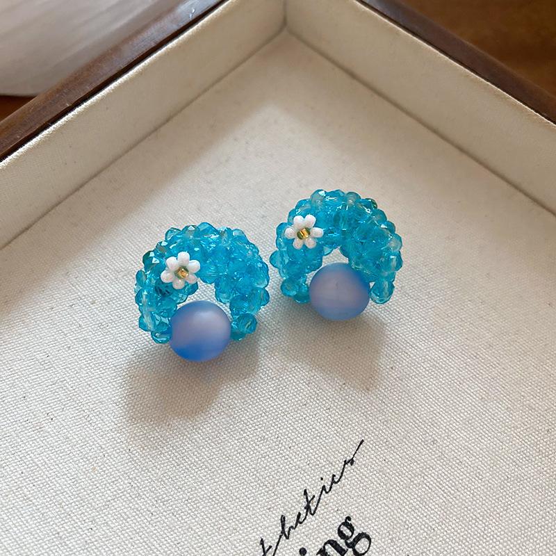 French fresh blue geometric flower resin earrings light luxury stud earrings personality temperament earrings women