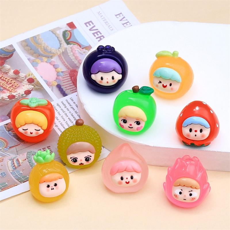 Lysende fruktdukke Minifigur Tilfeldig 1 stk Desktop Søt tegneserie Dekorativt ornament Resintilbehør
