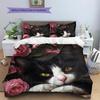 Cow Cat and flowers Pattern Bedding Home Decoration Birthday Gift (1 * duvet cover + 2 * pillowcase, without core)
