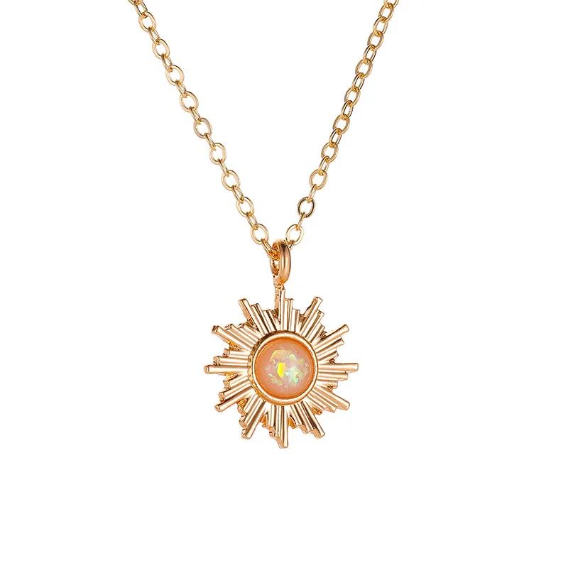 2024 New Summer Neck Chains Opal Sun Pendant Necklaces for Women Temperament Zircon Aesthetic Simple Short Clavicle Necklace