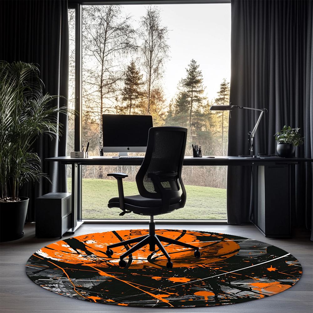 basketball Printed Round Rug Carpet Chair Rug Area Rug Entryway Doormats,for Office Chair Living Room Bedroom Kitchen Room.