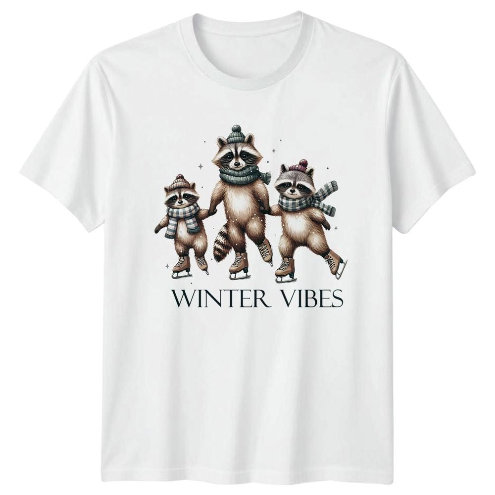 Winter Vibes Ice Skating Raccoons Winter Unisexs Unisexs Graphic Tee S