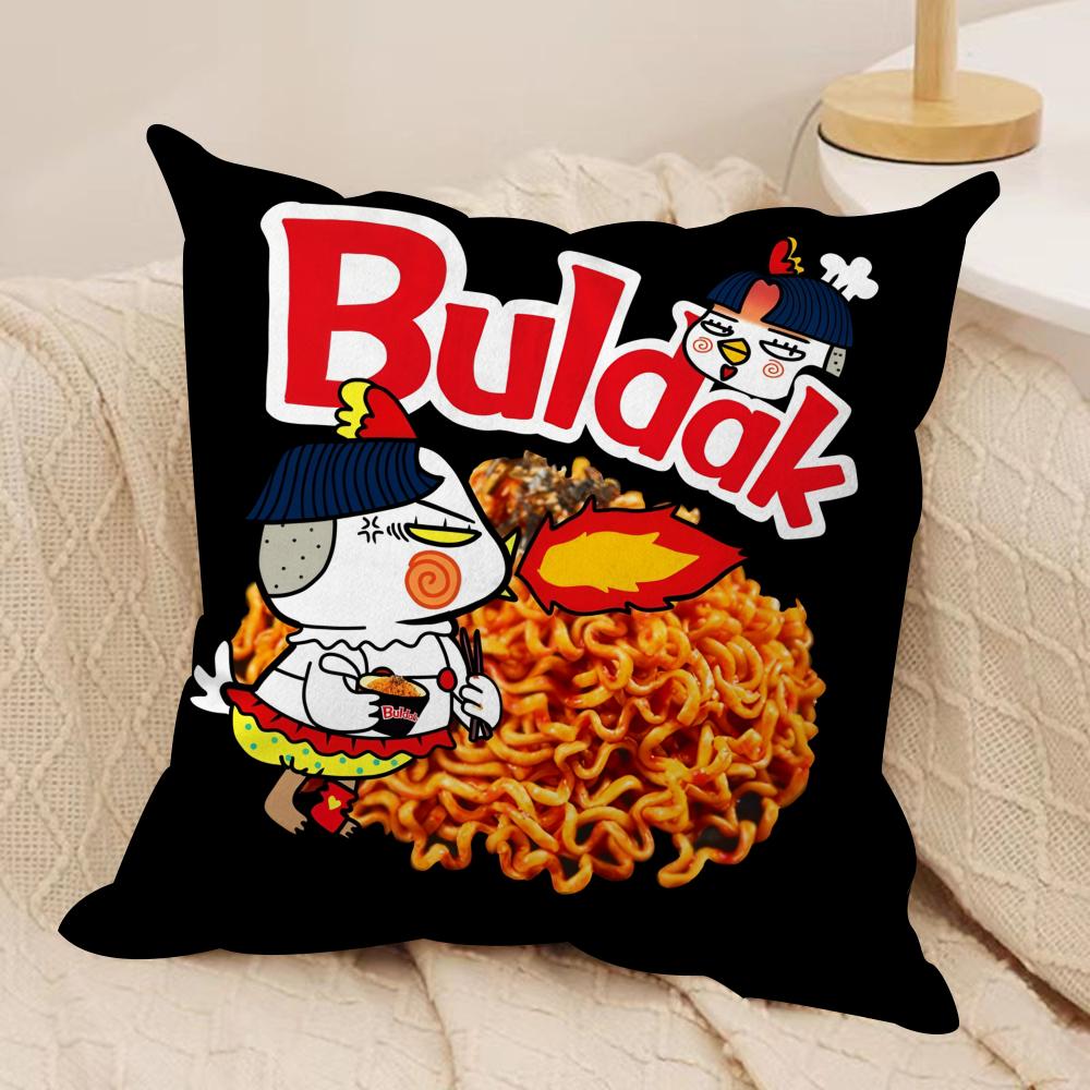 Anime B-Buldak RameSn Cushion Cover Soft Plush Fabric Double-Sided Printed Sofa Cushion Cover for All Seasons Home Decor Gift