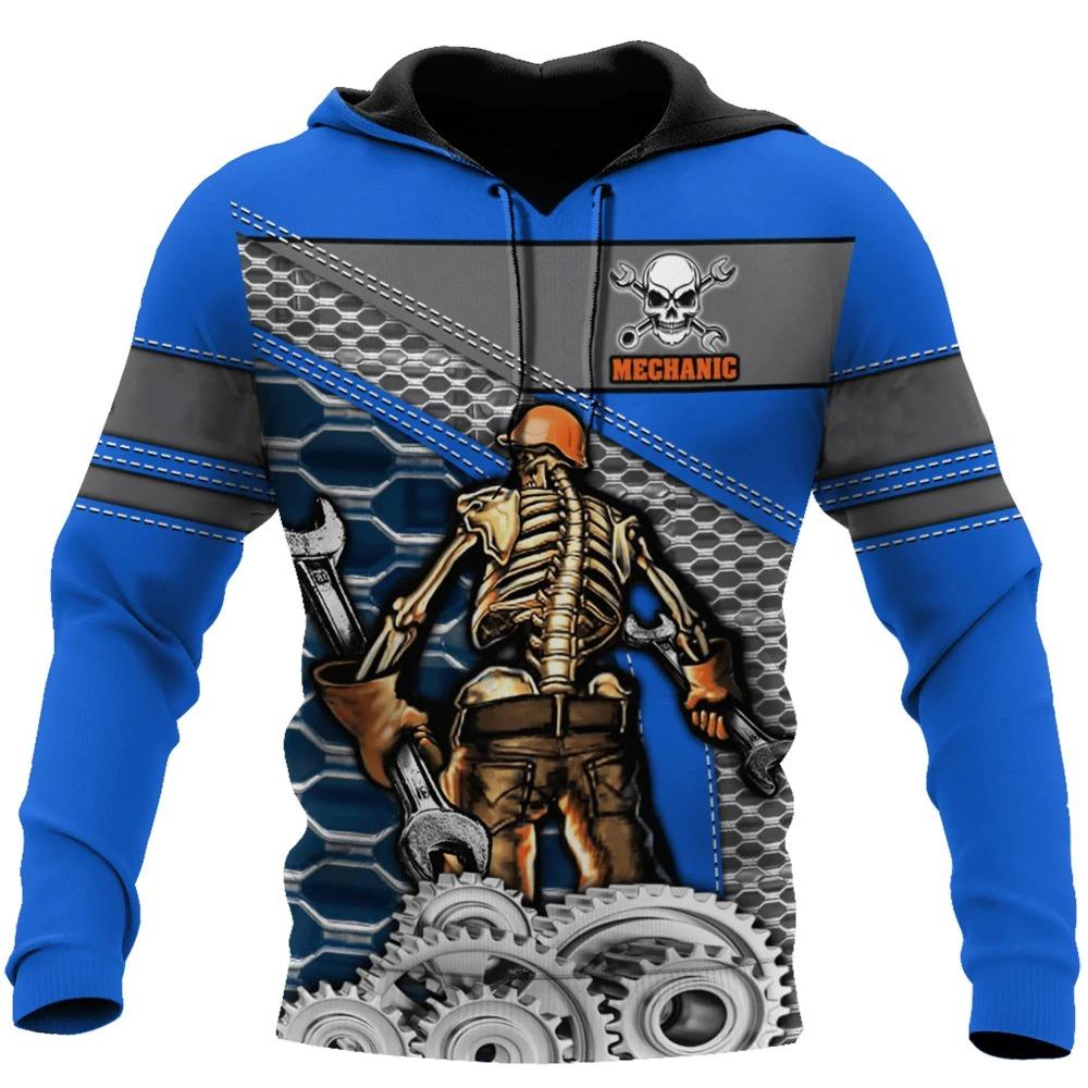 Herren Kapuzenpullover Vintage T-Shirt Herbstkleidung Mechaniker 3D Druck Tops Fashion Street Casual Hoodies Übergroßer Pullover