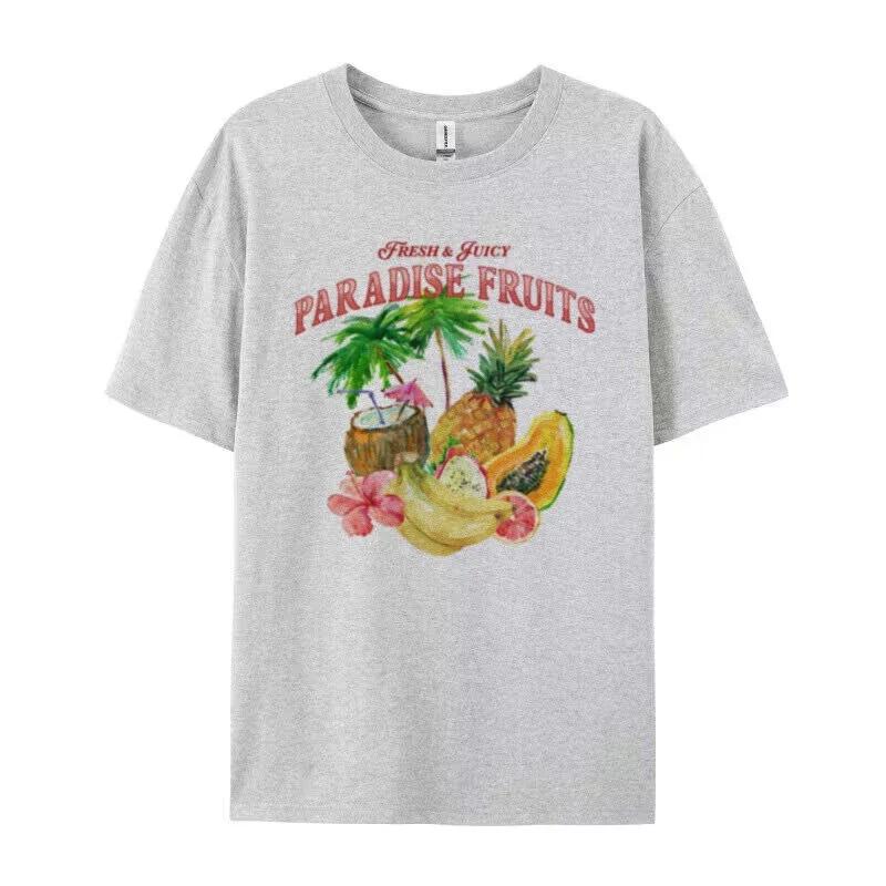 Tropical Papaya Fruit Graphic Tees Cute Y2k Aesthetic Beach TShirt Coconut T Shirt Retro Style Women Loose Summer Vacation Top