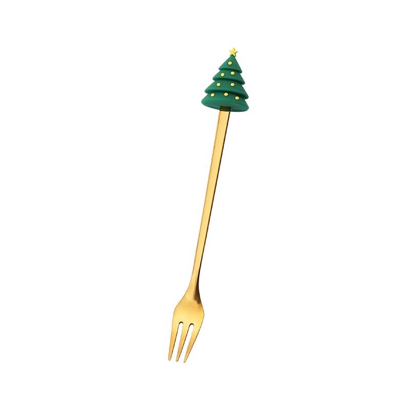 Set di 4 Pezzi Posate di Natale Forchetta Cucchiaio Acciaio Inossidabile Decorazione a Forma di Babbo Natale Albero di Natale Stoviglie per la Casa