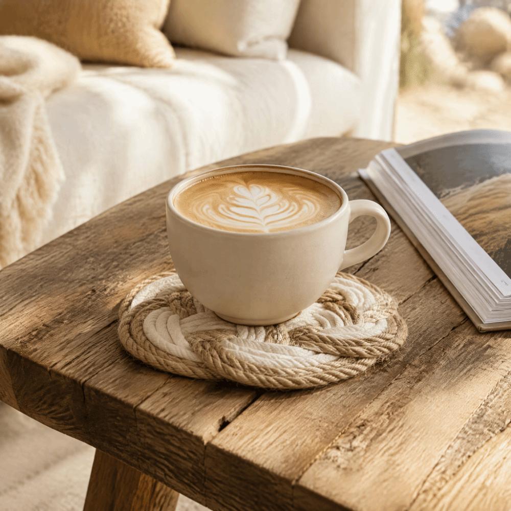 4pcs Braided Design Woven Drink Coasters Round Shape Cotton Coasters For Daily Household Use