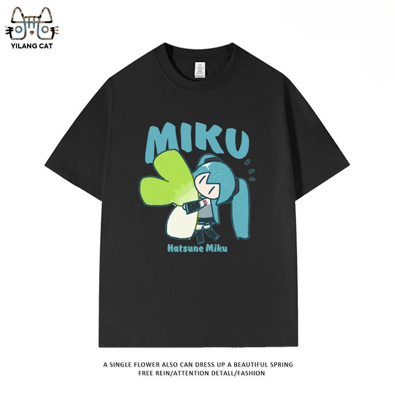 

Футболка с вторичным паттерном Hatsune Miku, летняя, мужская и женская, высококачественная, 100% хлопок, повседневная, в стиле Харадзюку, свободная S