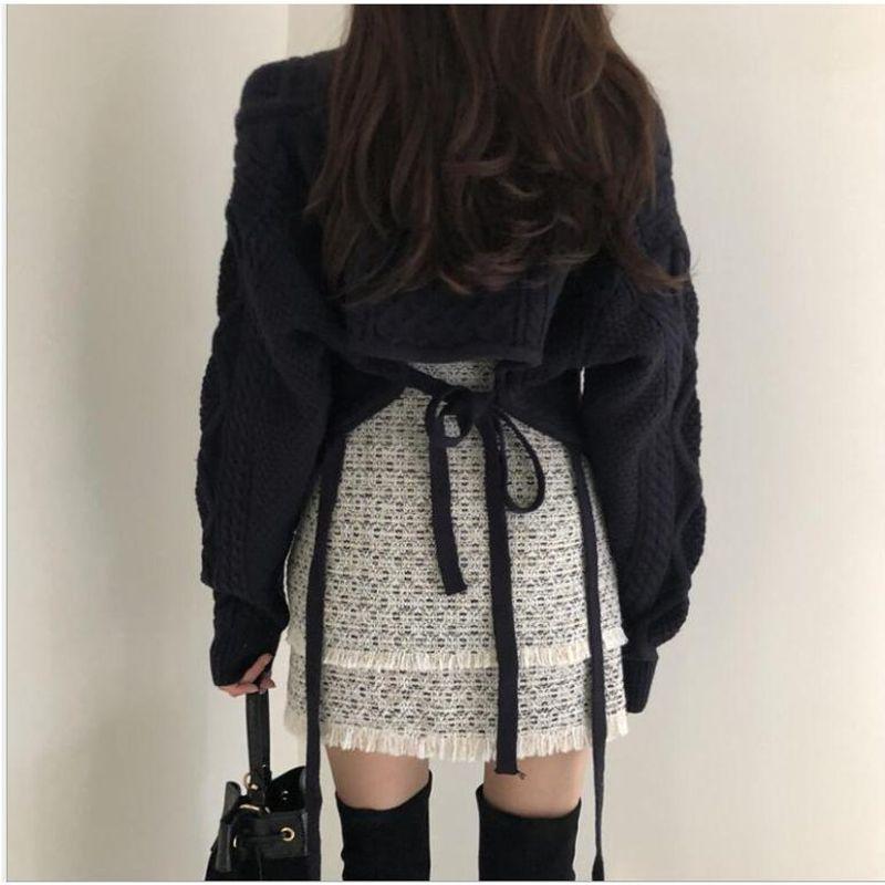 New Arrival Fall and Winter Korean Style Chic Fashionable Retro Hemp Pattern Back Strap Japanese Lazy Style All-Matching Knitted Sweater