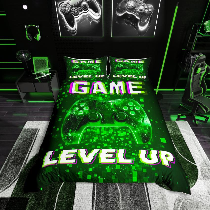 Homewish Video Game Duvet Cover Set,Gradient Gamepads for Boys Bedding Set,Abstract Gamer Decor