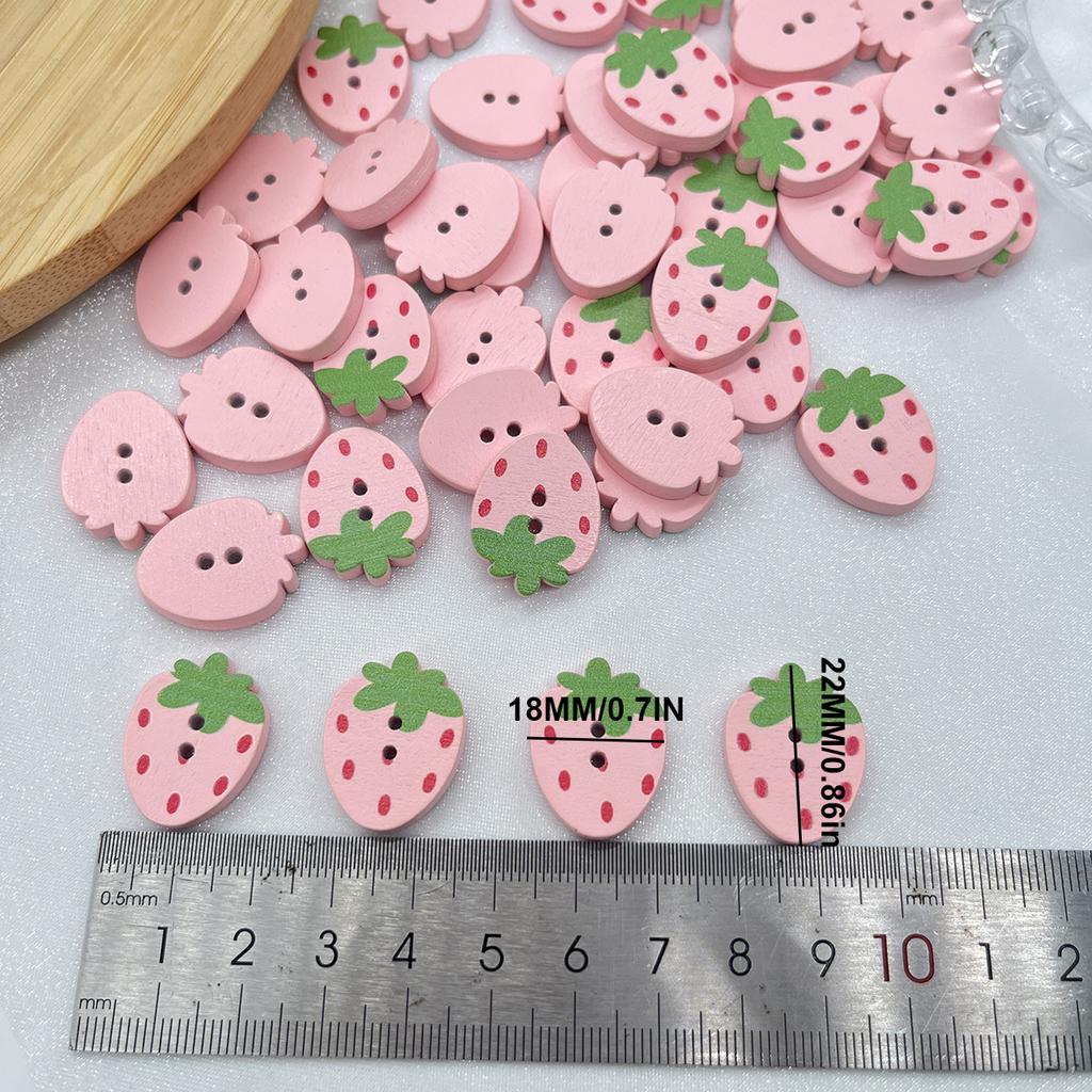 10/50PCS Sewing Strawberry Wooden Button Supplies Sew On Pink Red Colored Wooden Clothing Decoration Handmade Scrapbook Boutons