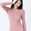 Damenmode Herbst Winter Einfarbiger Druck Langarm V-Ausschnitt Hohe Taille Freizeitkleider