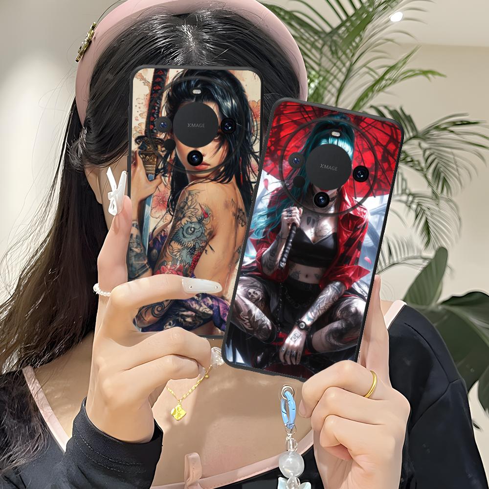 Fashion Tattoo Girl Mobile Phone Case for Huawei Mate 60 50 40 30 20 10 Pro Plus Lite E 5G Colorful Printing Cover Pretty Cover