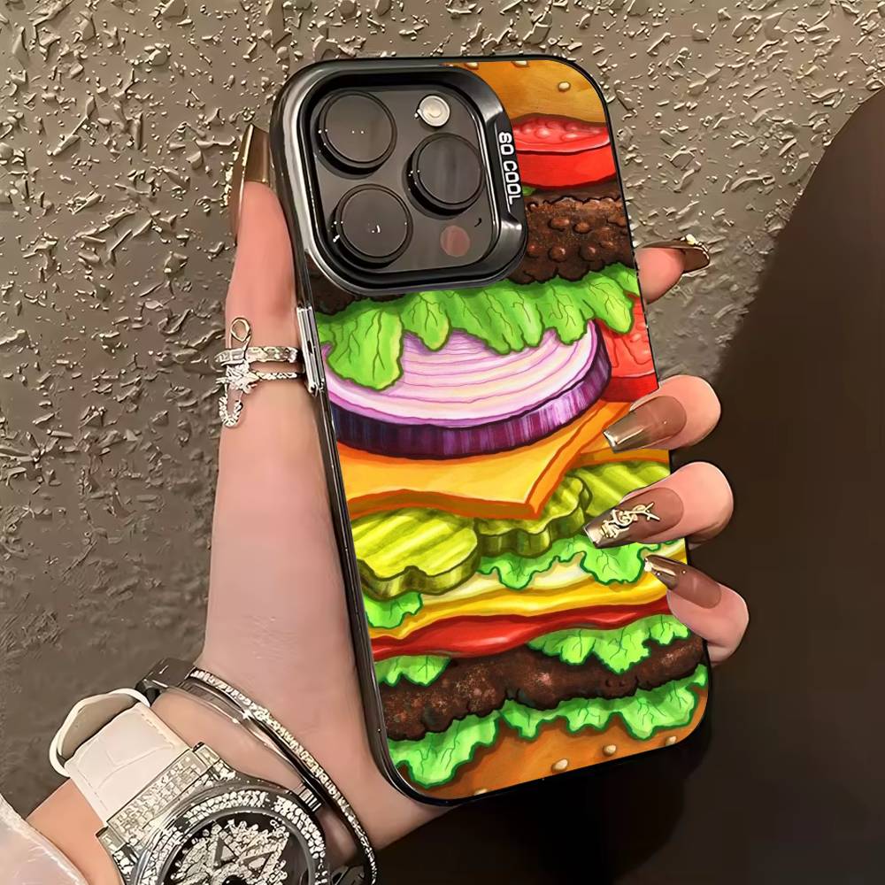 C-Cute and Easy H-Hamburger Phone Case For iPhone 17,16,15,14,13,12,11 Plus,Pro Max,XS,Colored silver phone case