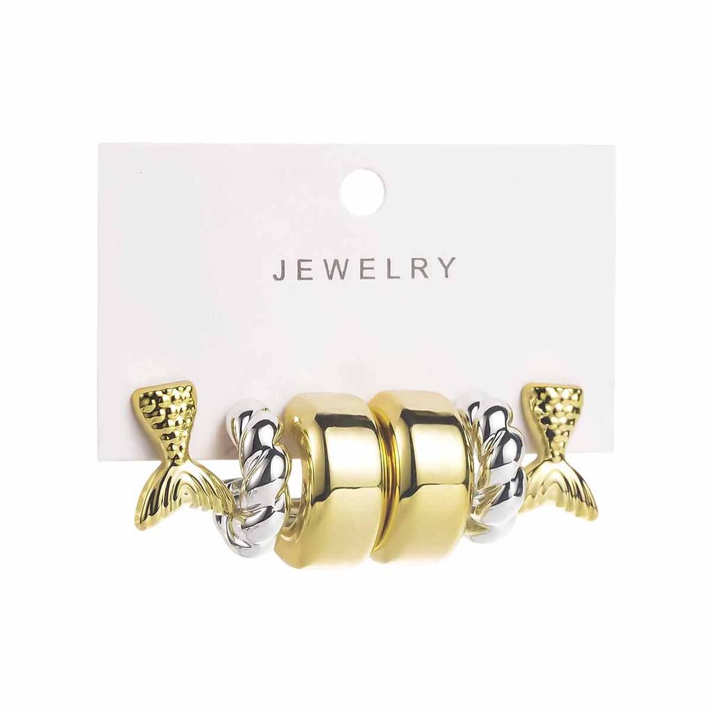 Women Fashion Two Tone Metal Multi Element Geometric Earrings Set C Shape Retro Luxury High Grade Ear Cuffs Studs Ear Jewelry