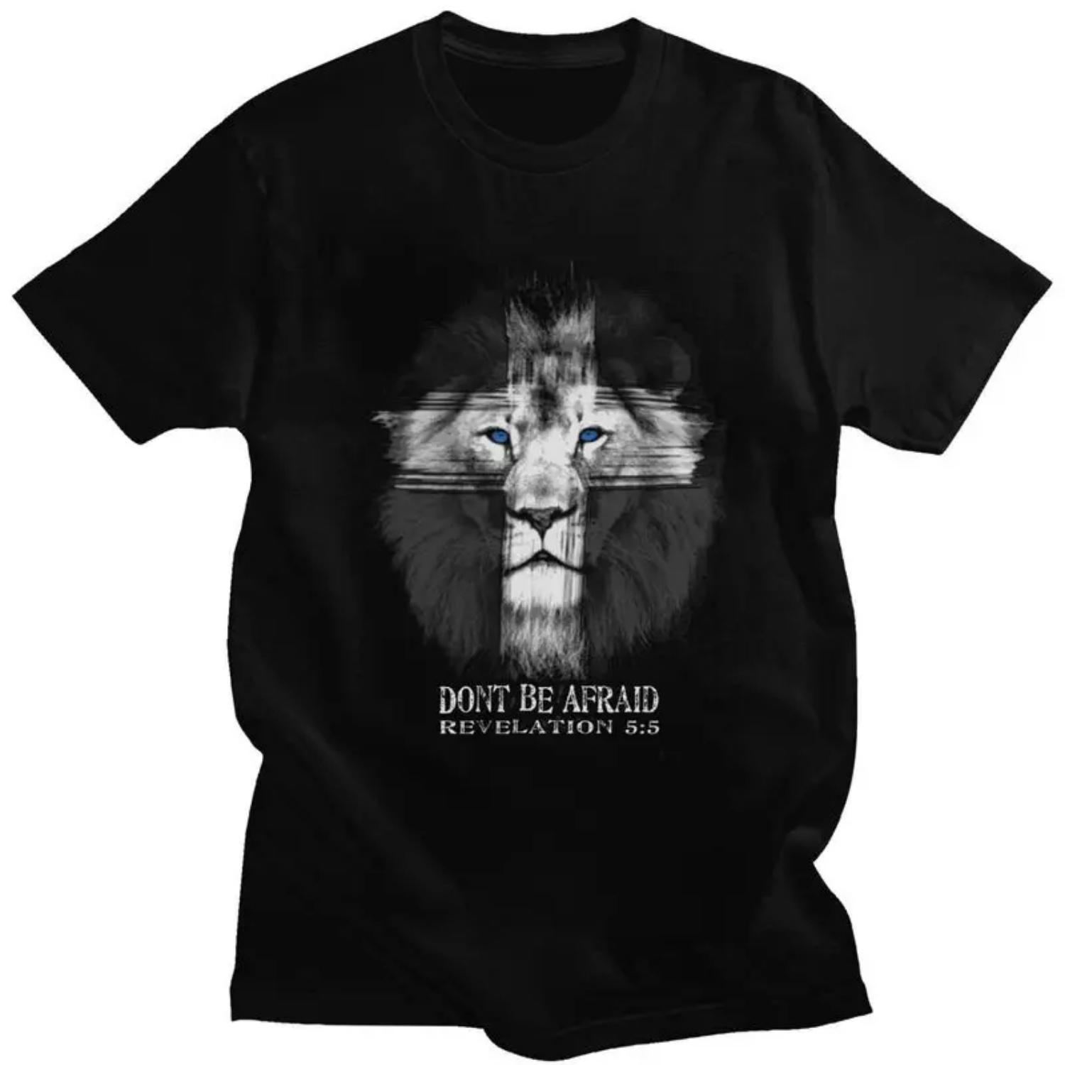 Custom Mens Cool Lion Of Judah Jesus Cross T Shirts Short Sleeves Cotton T-shirt Casual Christian Faith Tees Loose Fit Clothing S разноцветный
