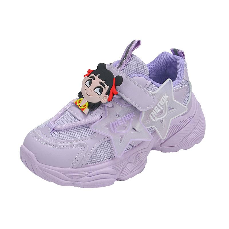 Nezha girls shoes 2025 spring and autumn new children's mesh sports shoes soft sole girls running dad shoes breathable