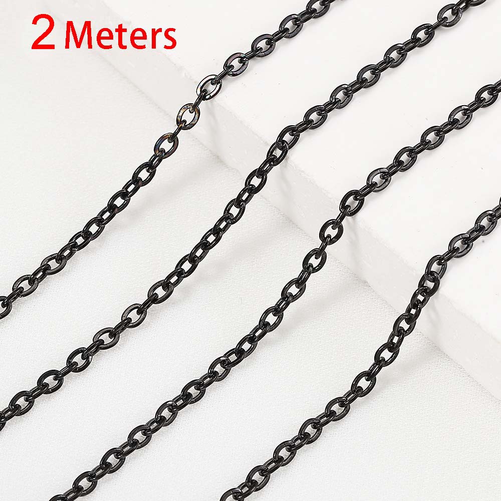 

2M Stainless Steel Black Color Link Chain Multi-size Basic Chains for DIY Punk Necklace Bracelet Anklet Jewelry Making Findings 1.5x2mm