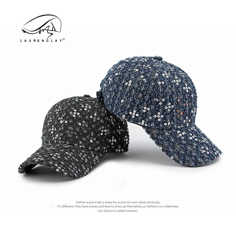 Fashion sequined hat ladies denim ripped cap casual versatile hardtop baseball cap female personality trend