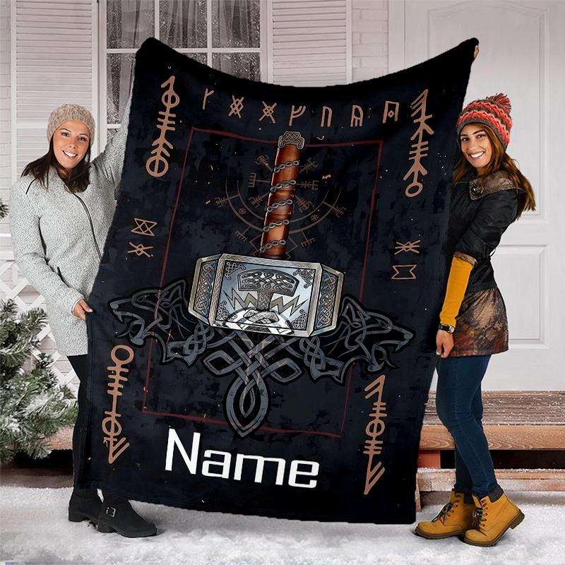 Personalized Custom Name Blanket - Viking Sign Print Design,Blanket for Sofa,Bed,Travel,Camping - Soft and Warm, Great Gift