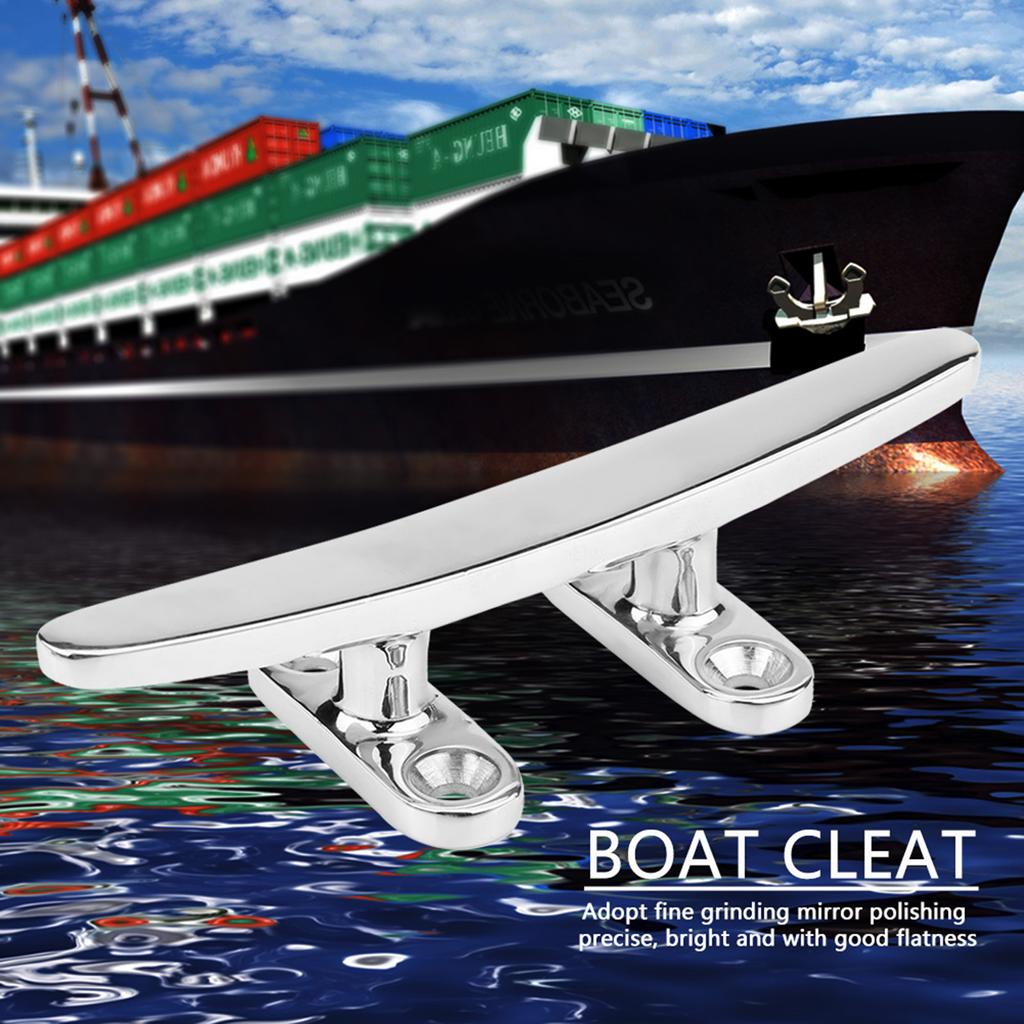 Boat Cleats, Marine Grade Rope Cleat Stainless Steel Boat Cleats Flat Top Base Low Trimline Cleat for Docks, Decks, Kayaks, Marine, Silver 4.9x1.8 In