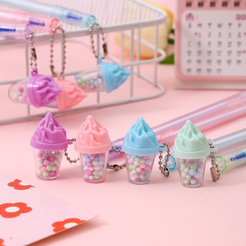 15Pcs Cute Ice Cream Drift Bottle Tassel Decor Erasable Black Neutral Pen Stationery Gift 0.5mm Writing Pen Kawaii School Supplies
