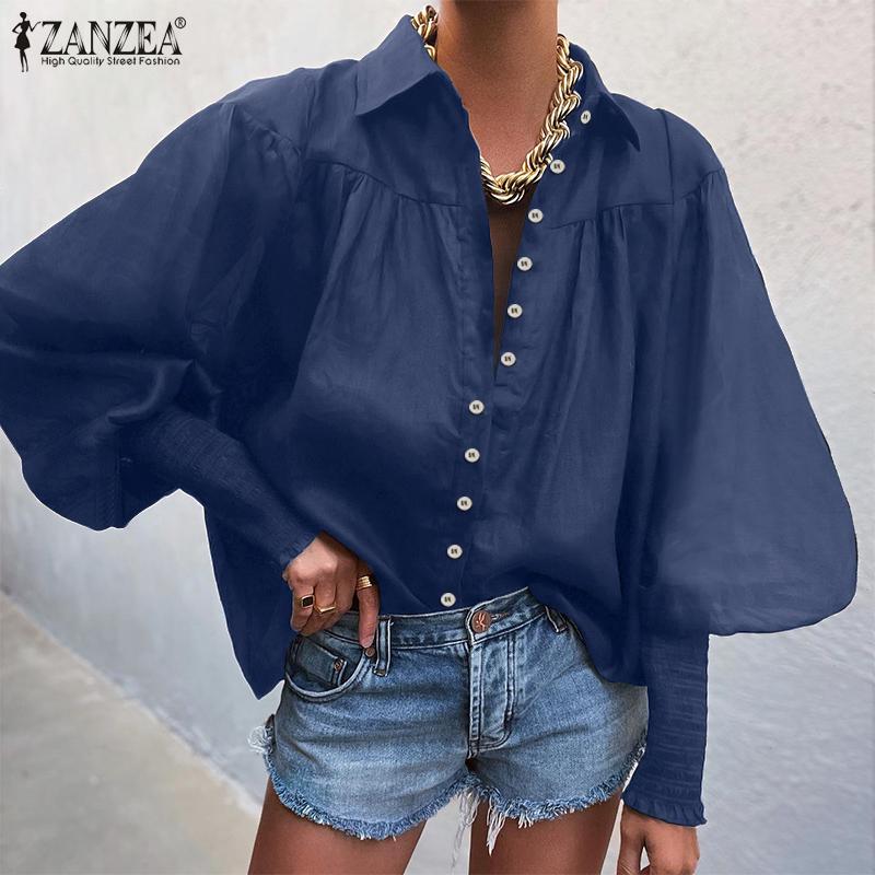 

ZANZEA Весенние женские элегантные повседневные офисные рубашки с пышными рукавами и длинными рукавами