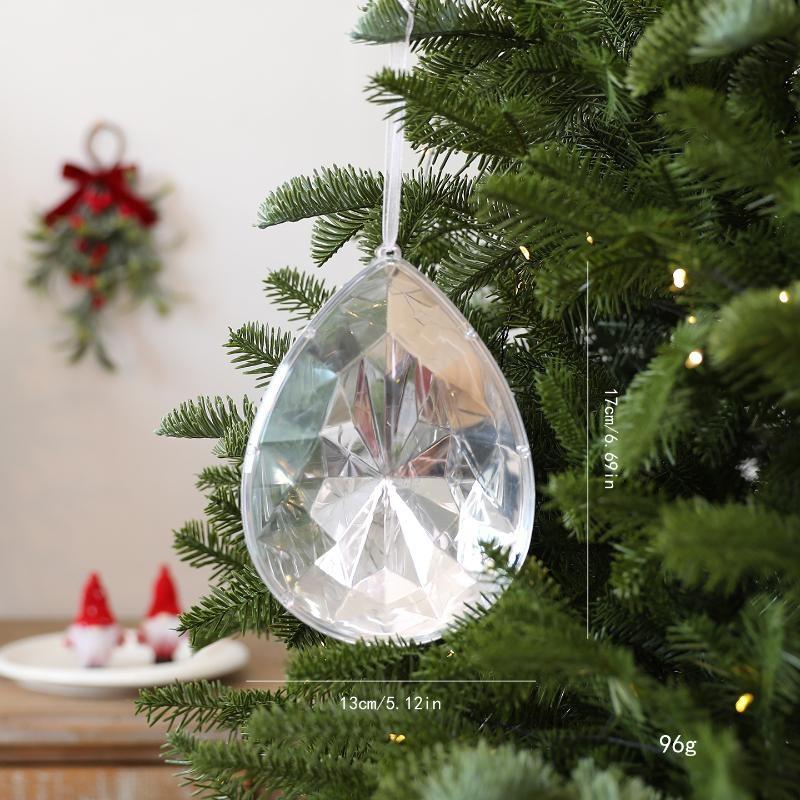 Plastic Christmas Tree Hanging Ornaments With Glitter Gem Accents In Square And Round Shapes For Festive Seasonal Decoration Use