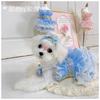 Puppy Dog Summer Skirt Clothing Pink Blue Simple Crystal Lace Sling Dresses For Small Medium Dog Chihuahua Pet Dog Clothes XXS-L
