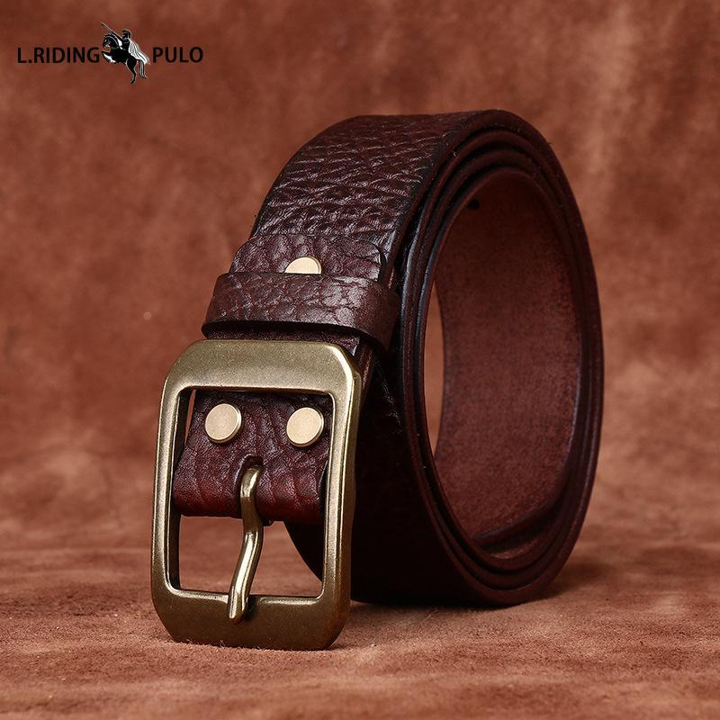 Retro Embossed Cowhide Leather Belt Men's Genuine Leather Trendy Versatile Casual Jeans Belt