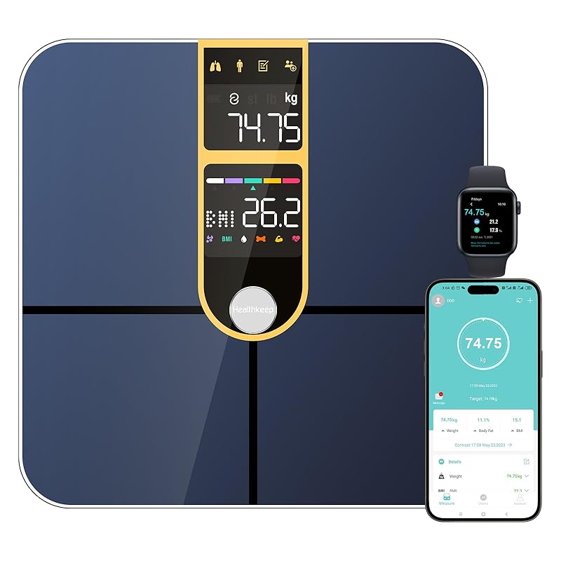 Digital Bluetooth Body Fat Scale – Ultra‑Precise Smart Bathroom Weight Scale with 15 Body Composition Metrics, Large Backlit Display, App Sync