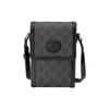 GG Retro Series Distressed Old Flower LogoGG Logo Canvas Splicing Leather Shoulder Crossbody Bag Mobile Phone Bag Mini Men's Black