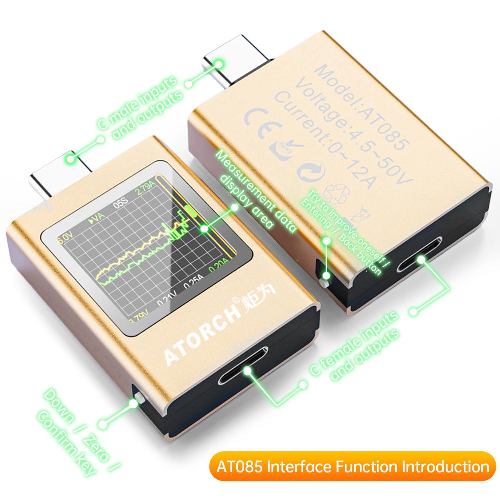 DC 1.1-11V 1-11A 611W PD1.1 Digital Display Voltage Ammeter Power Bank Meter Type-c Cell Phone Charger TFT G-Sensor Tester