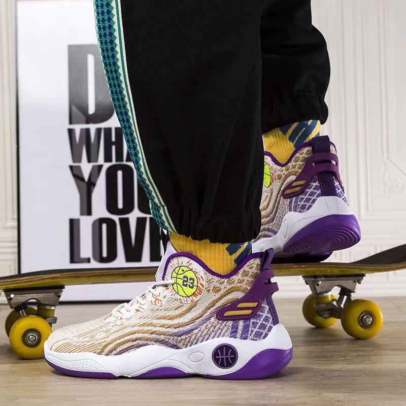 

New fly-woven breathable basketball shoes, men s summer and spring summer sports running shoes, young students actual combat sneakers for men 44 фіолетовий