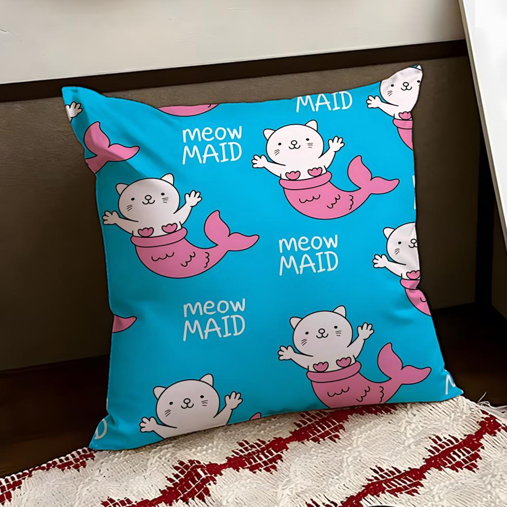 Sparkly Mermaid Cat Blast Cushion Cover Reversible Soft Durable Pillow Cover Home Car MultiScene Use for Daily Comfort
