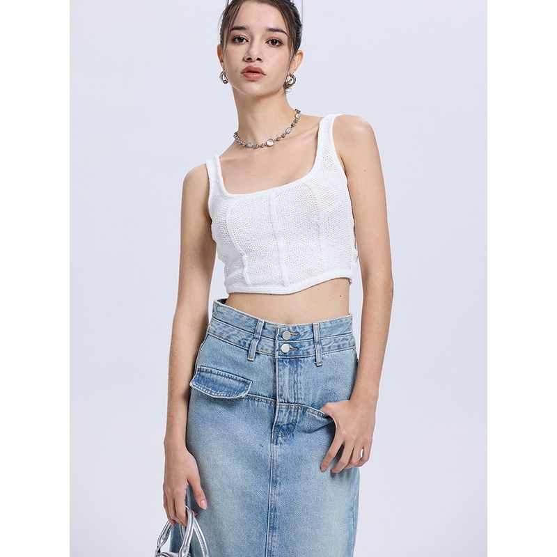 Za2025 Summer New Women clothes Versatile Slimming Sexy Navel Short Knitted Sling Sleeveless Vest Top