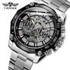 Moda Vincitore Top Brand Uomo Casual Scheletrato Automatico Meccanico Cinturino Completamente in Acciaio Inossidabile Lusso Dorato Orologi da Business