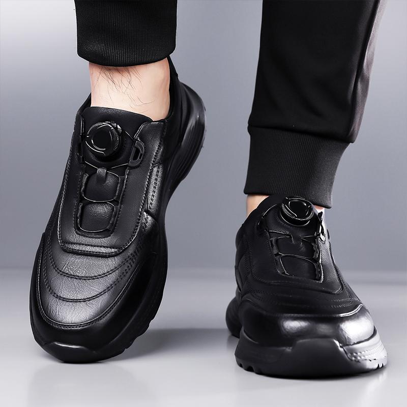 New Soft Soled Thick Bottom Business Shoes Mens Casual Leather Lightweight Sneakers Comfy Outdoor Antiskid Walking Shoes