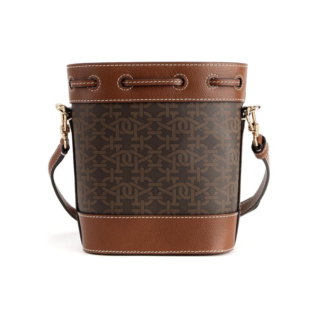 Bally Cleoh Vintage Monogram Drawstring Bucket Bag Women Shoulder Bag Brown 6301643