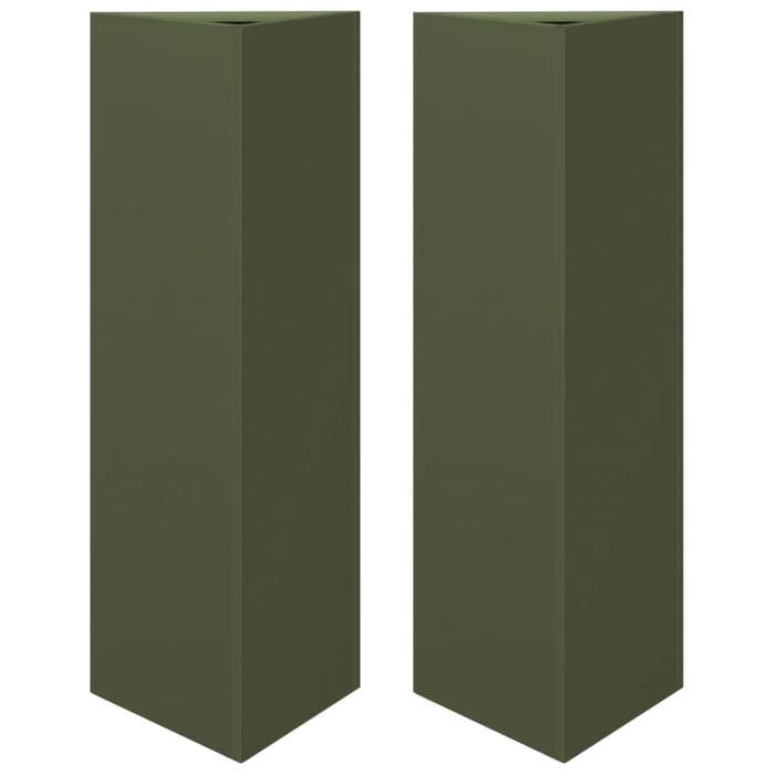 VidaXL Jardinières 2 pcs vert olive triangulaire 30x26x75 cm acier, jardinière d'extérieur, boîte à fleurs, boîte de jardin, 851150