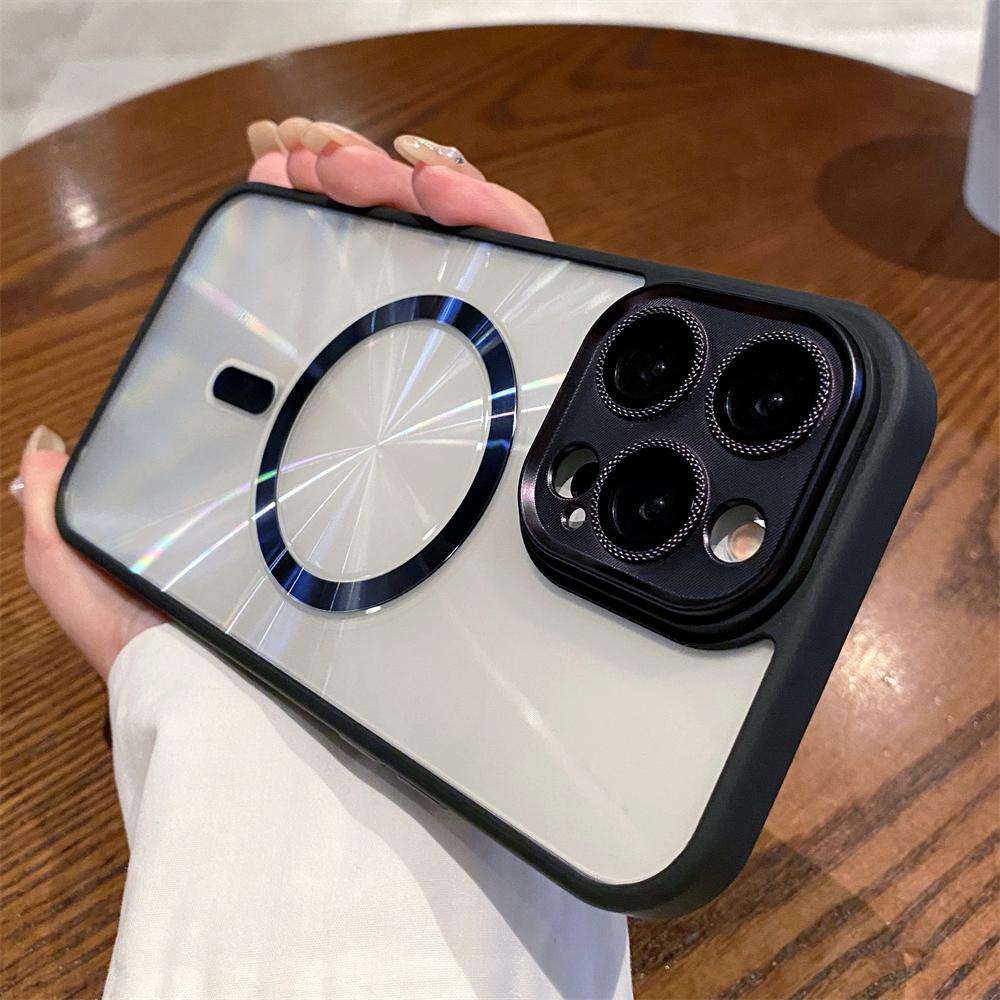 Aurora Laser Magnetic Clear Case For iPhone 15 14 Plus 13 11 12 Pro Max For Magsafe Wireless Charge CD Pattern Transparent Cover