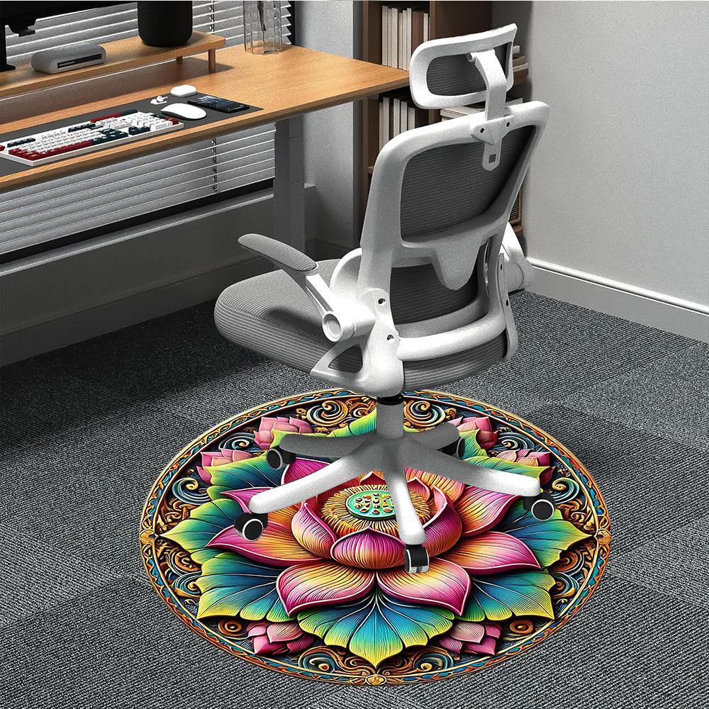 1pc Lotus Mandala Chair Carpet for Office, Round Non Slip Durable Large Size Office Carpet, Suitable for Office