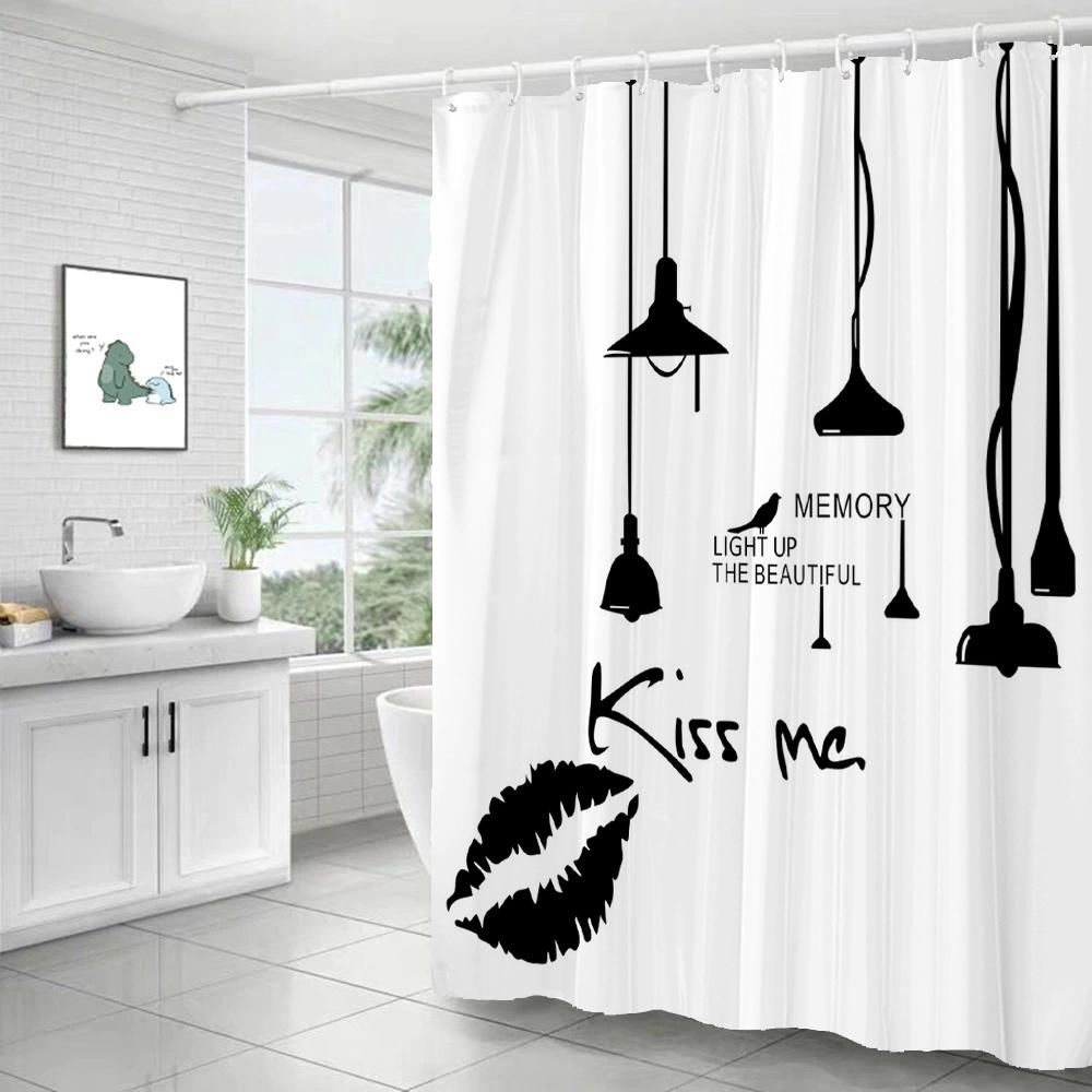 

Nordic Simple Art Words Shower Curtain Minimalist White Print Bath Bathtub Curtain Waterproof Polyester Bathroom Curtain Decor W60H190(CM)-1 Pcs