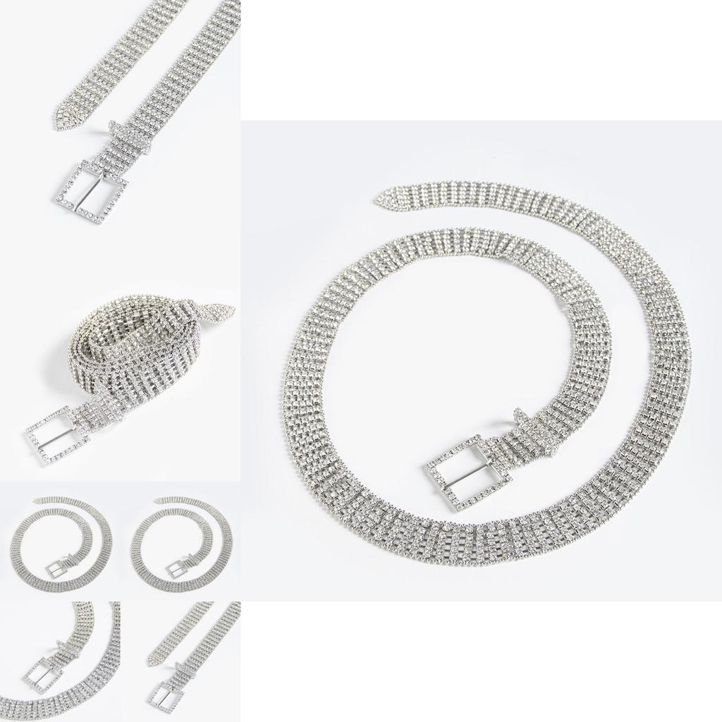 Stylish Silver Water Drilled Waist Chain For Ladies Trendy Body Accessory