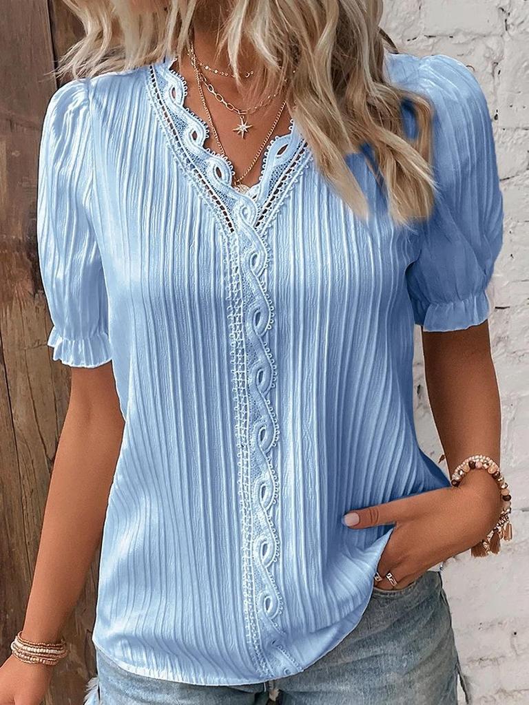 Sommerurlaub Mode Kurzarm Hohl Damen Shirt