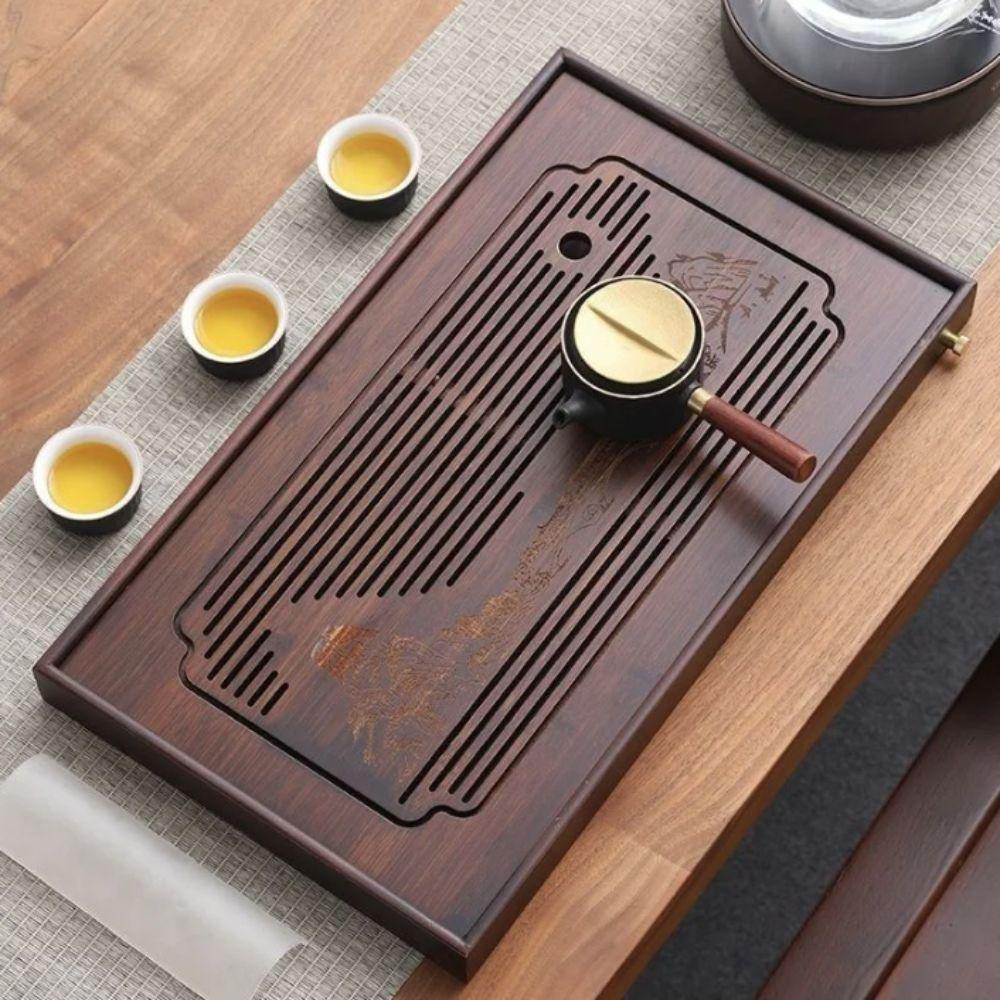Bamboo Chinese Kungfu Tea Tray Engrave Pattern Tea Serving Tray Simple Tea Drainage Board  Office