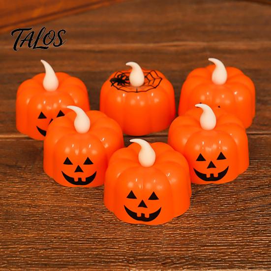 Safe Plastic Candle Props 2Pcs Halloween Pumpkin Flameless Candles, Battery Operated LED Candle, Decorative Candles Lights for Light, 3D Tealight