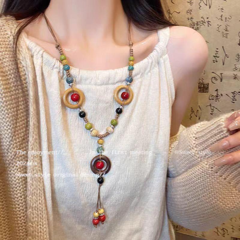Long fringed necklace women's retro Zen niche sweater chain versatile Yunnan accessories