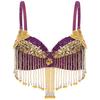 Womens Sparkly Sequins Belly Dance Top Adjustable Straps Plastic Beaded Tassels Underwired Bra